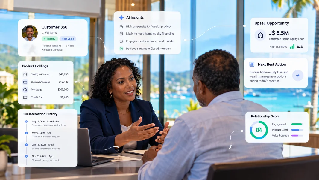 Relationship manager meeting a client in a bank branch